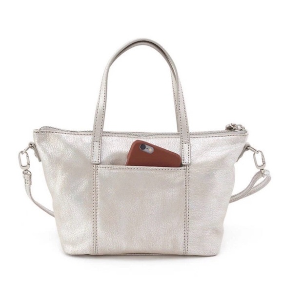 HOBO Handbags - HOBO Kingston Mini Tote in Metallic Silver Leather w/ removable crossbody strap
